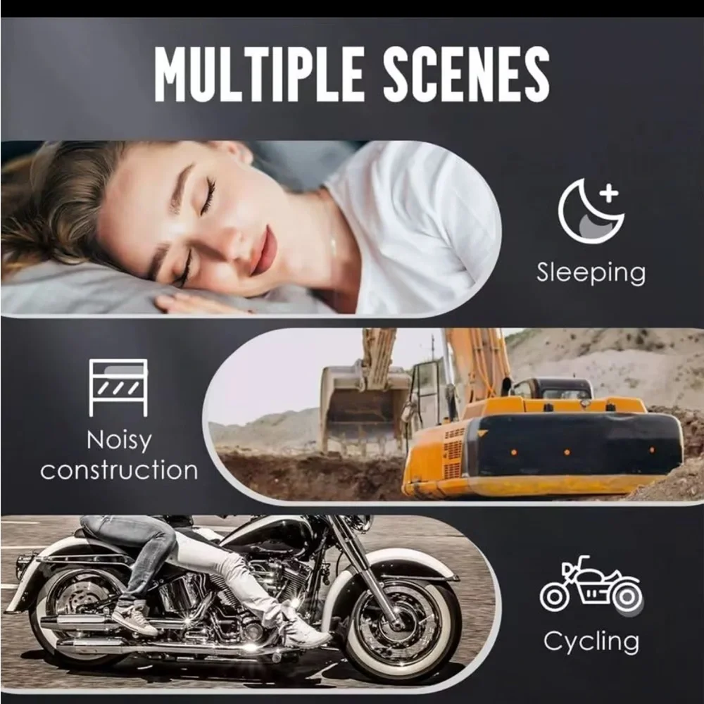 Noise Reducing Earplugs Sleek Black W/Red Soundproof for Motorcycle Study Work